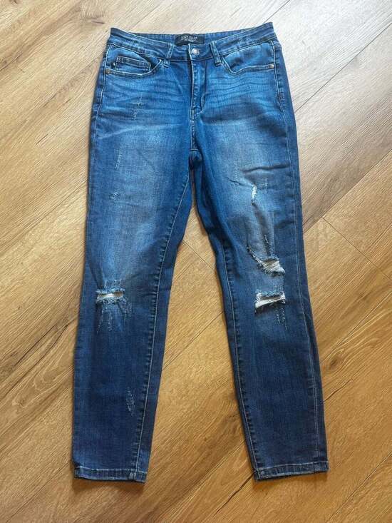 Judy Blue Denim - Judy Blue JB8271 DK Distressed Skinny Jeans Size 29